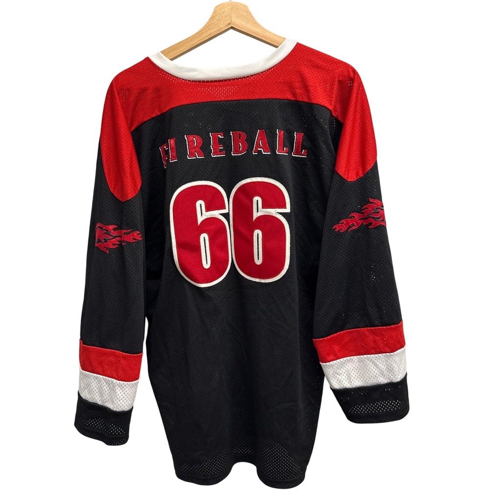 Fireball 66 Devil Hockey Jersey Mens XL Black Red Mesh Long Sleeve Graphic Tee